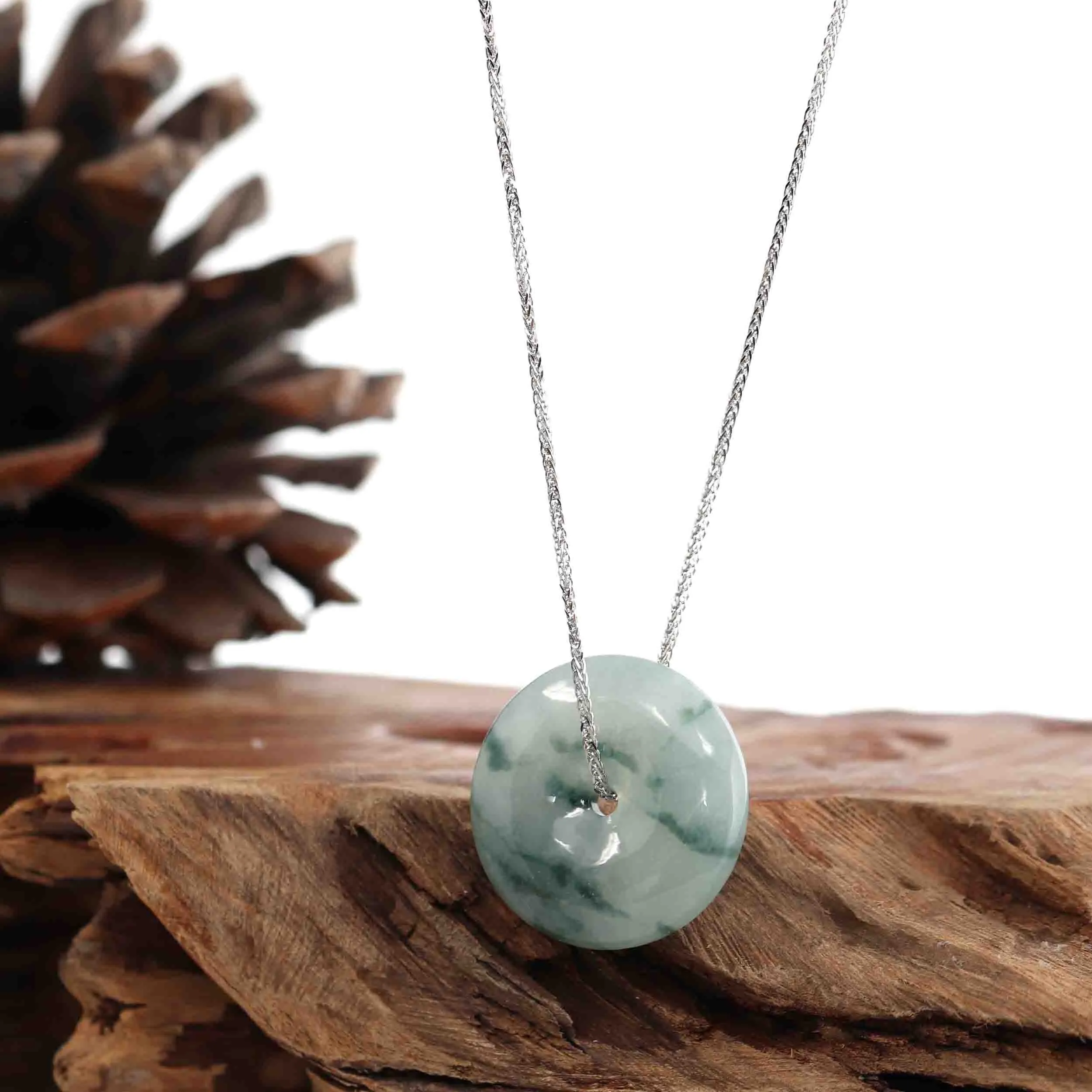 RealJade® "Good Luck Button" Necklace Ice Blue Green Jadeite Jade Lucky KouKou Pendant Necklace