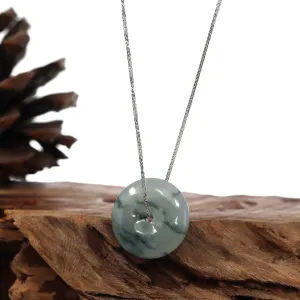 RealJade® "Good Luck Button" Necklace Ice Blue Green Jadeite Jade Lucky KouKou Pendant Necklace
