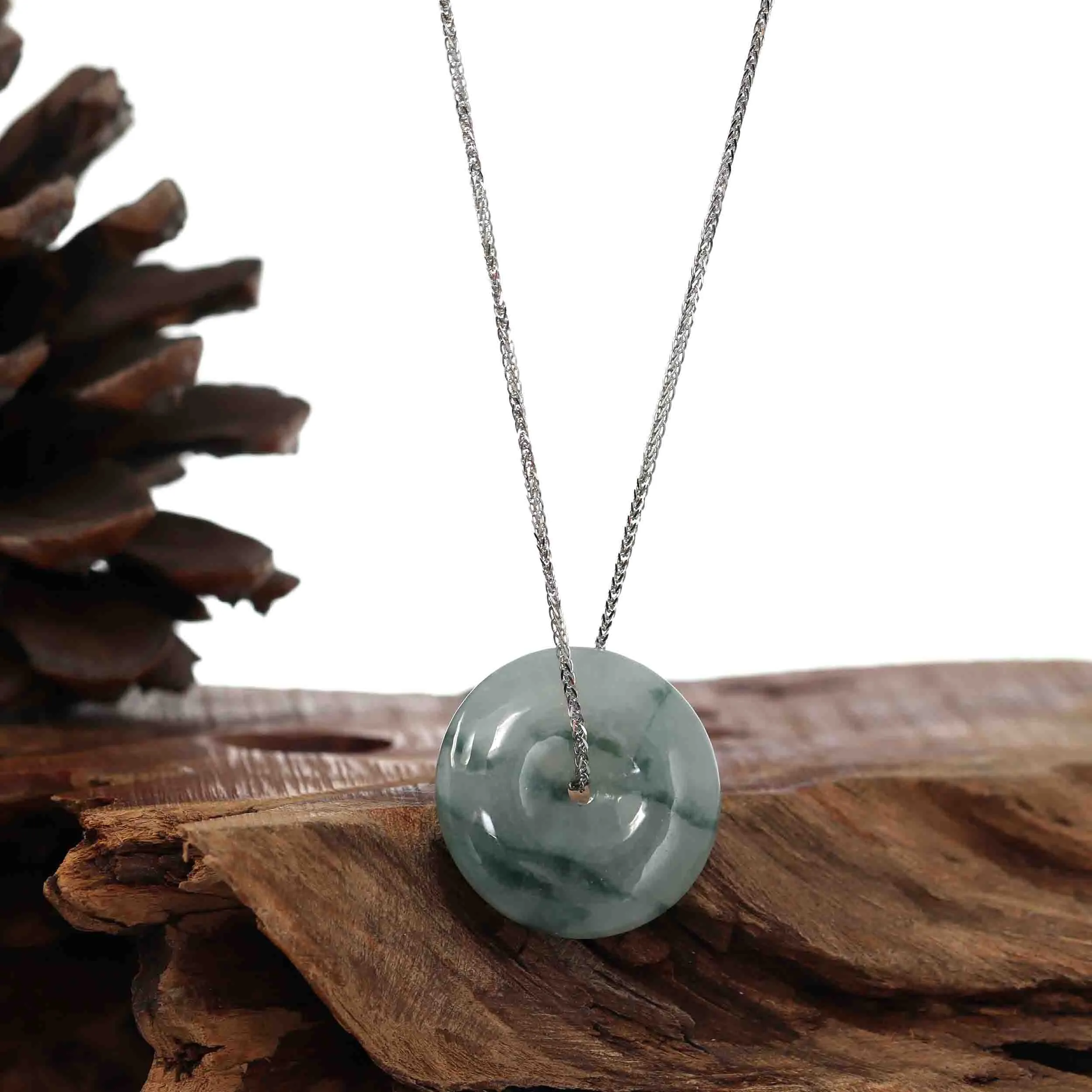 RealJade® "Good Luck Button" Necklace Ice Blue Green Jadeite Jade Lucky KouKou Pendant Necklace