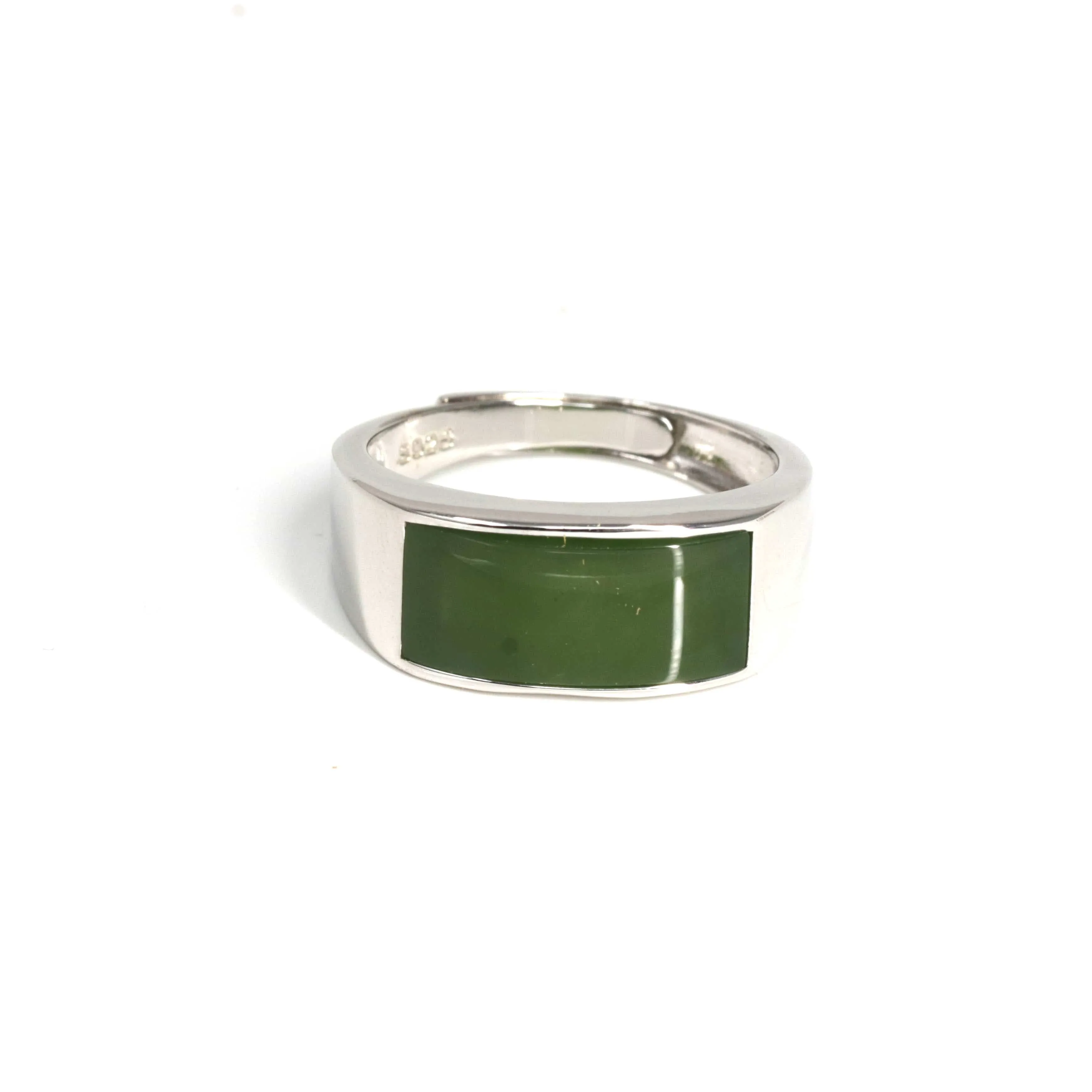 RealJade® "Signature Signet" Sterling Silver Real Green Nephrite Jade Classic Men's Ring