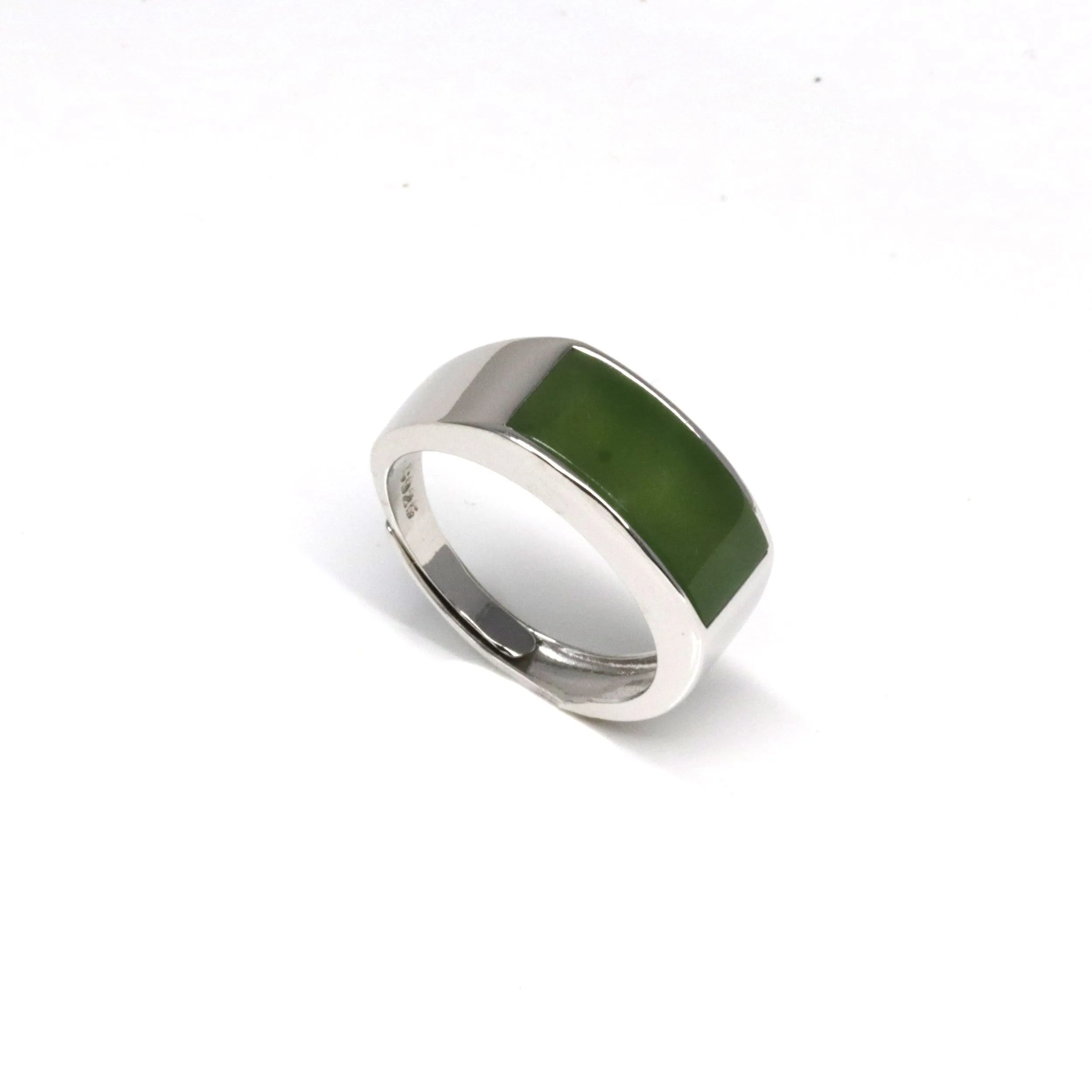 RealJade® "Signature Signet" Sterling Silver Real Green Nephrite Jade Classic Men's Ring