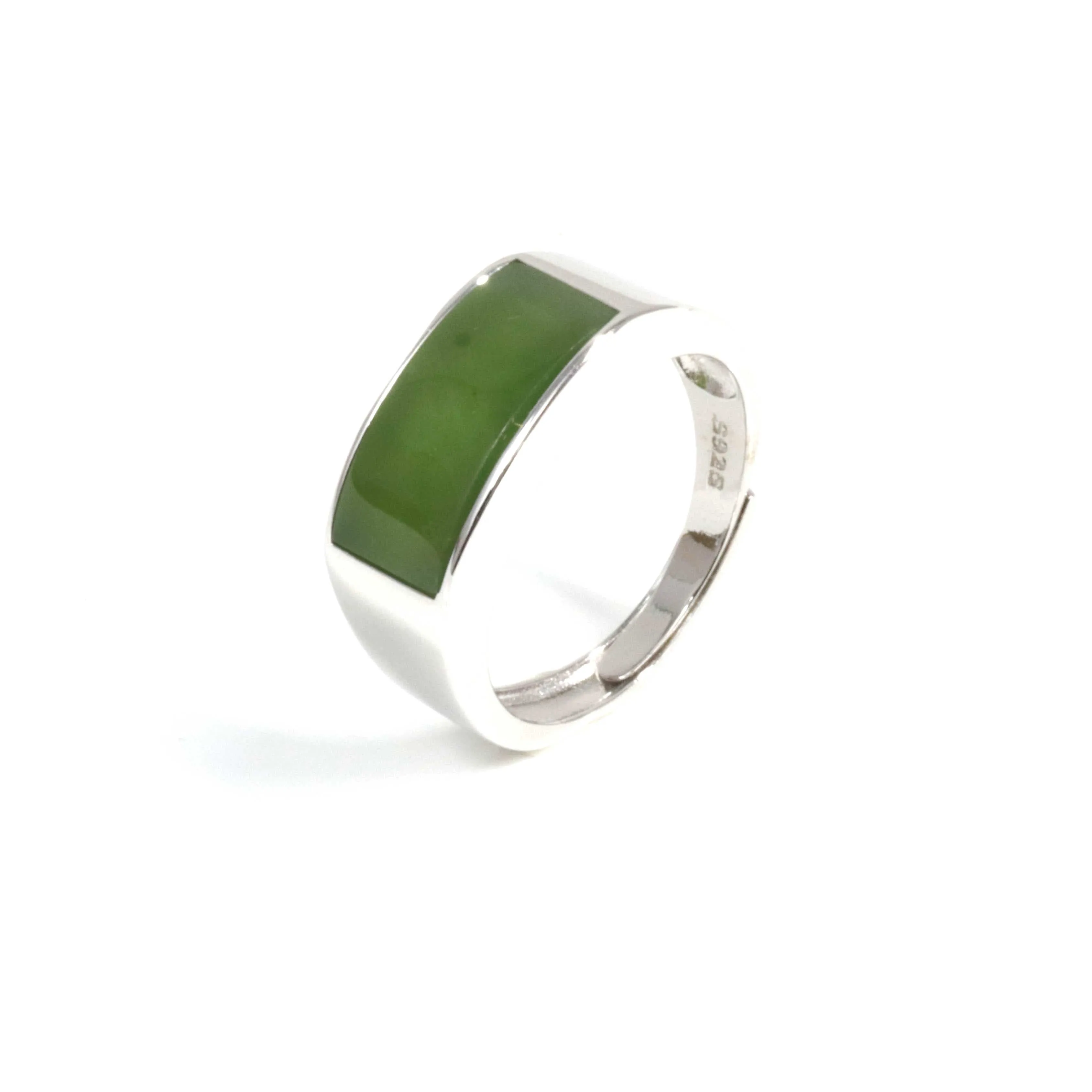 RealJade® "Signature Signet" Sterling Silver Real Green Nephrite Jade Classic Men's Ring