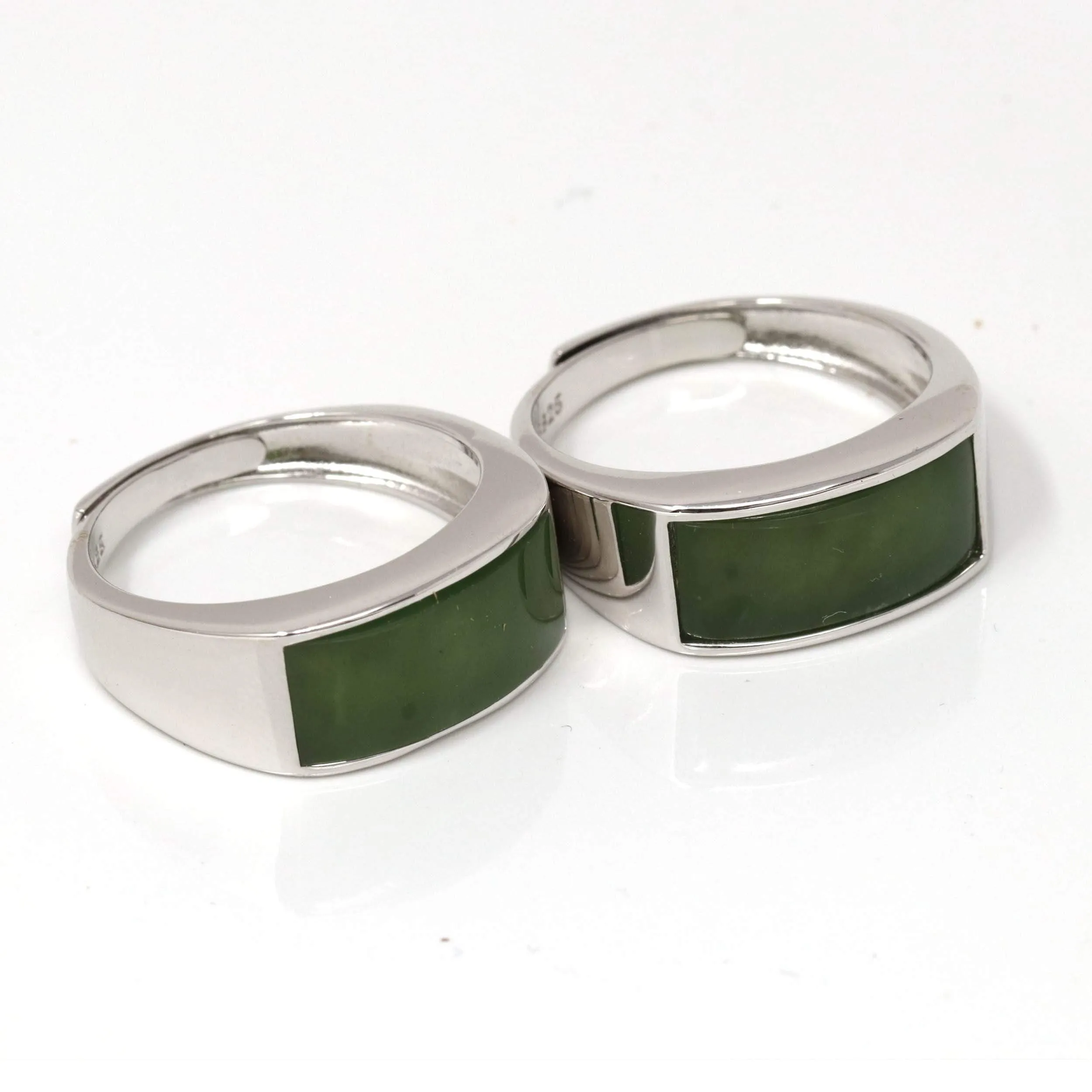 RealJade® "Signature Signet" Sterling Silver Real Green Nephrite Jade Classic Men's Ring