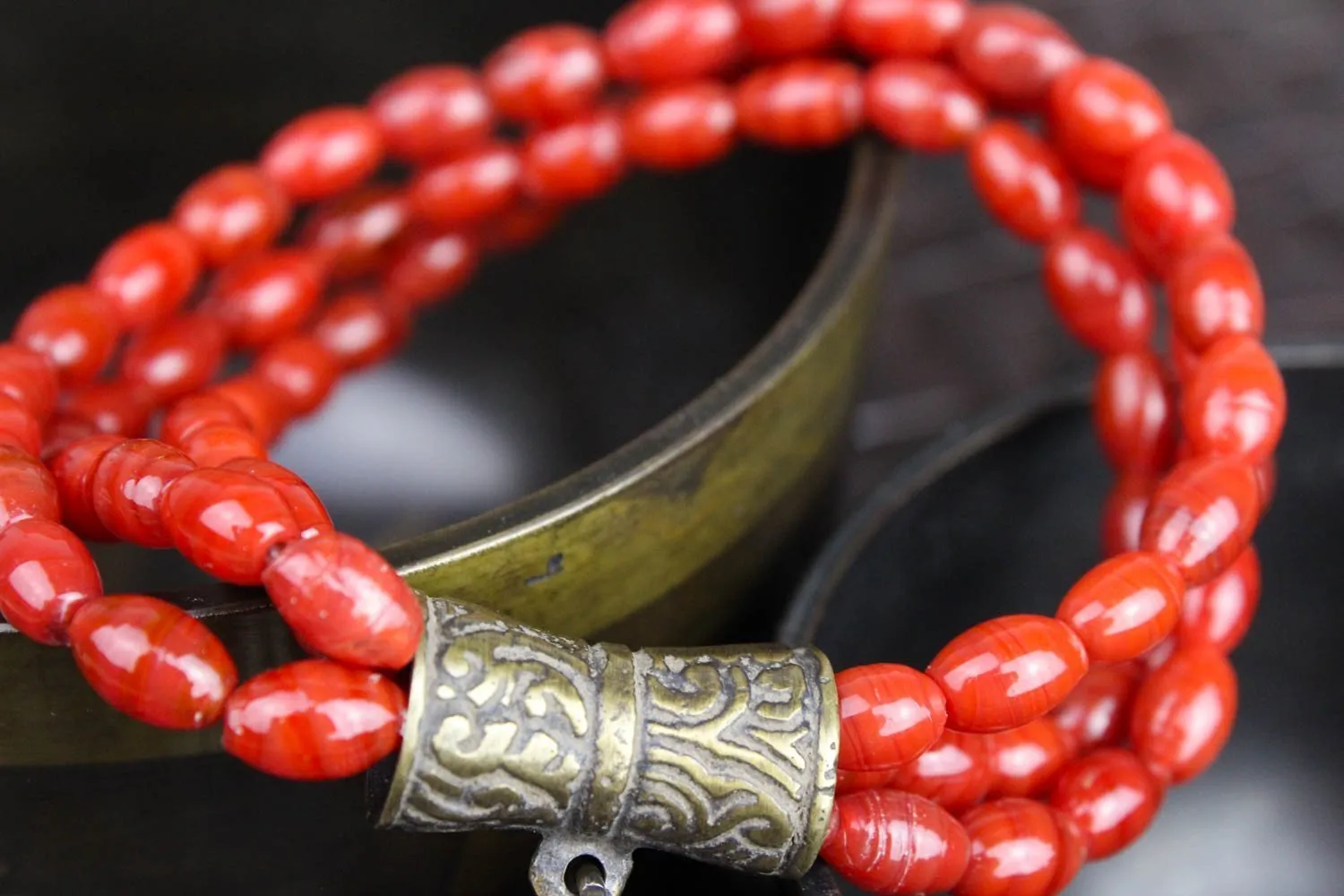 Red Bamboo Coral and Thai Amulet Bracelet