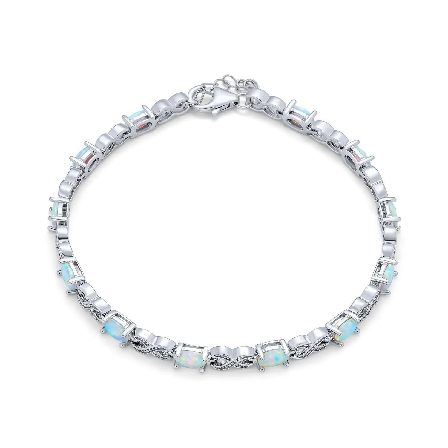 Romantic Gemstone Opal Milgrain Infinity Tennis Bracelet Sterling Silver 7.5"