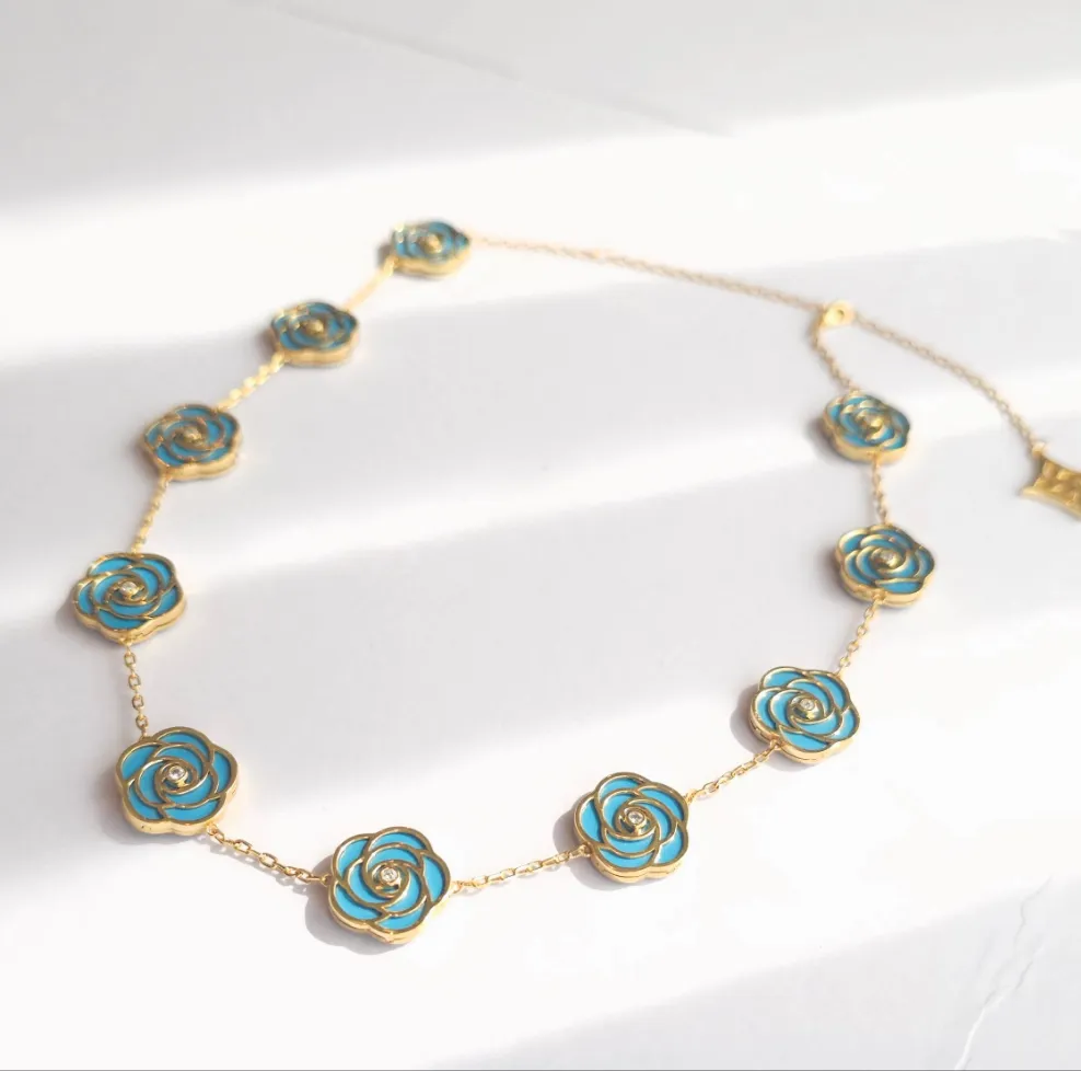 Rose- 10 Roses Choker (Turquoise)