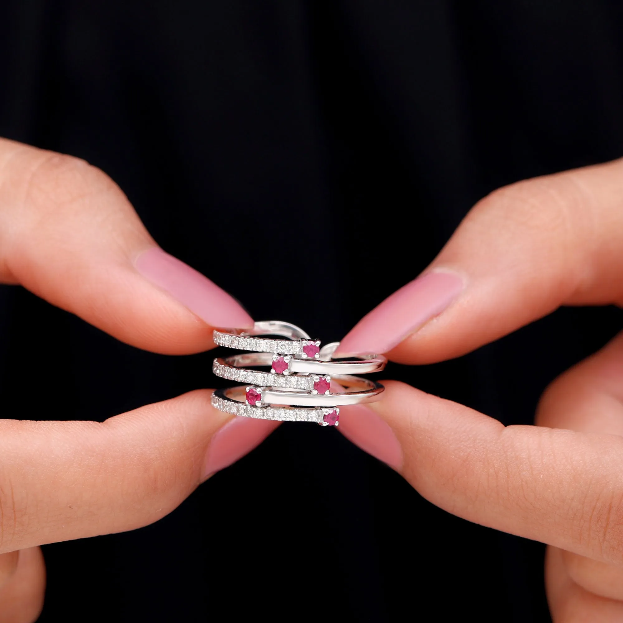 Round Ruby and Diamond Wrap Ring
