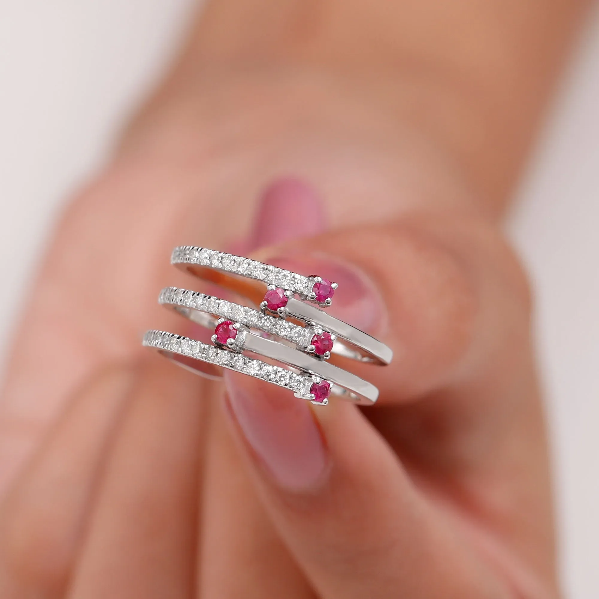 Round Ruby and Diamond Wrap Ring
