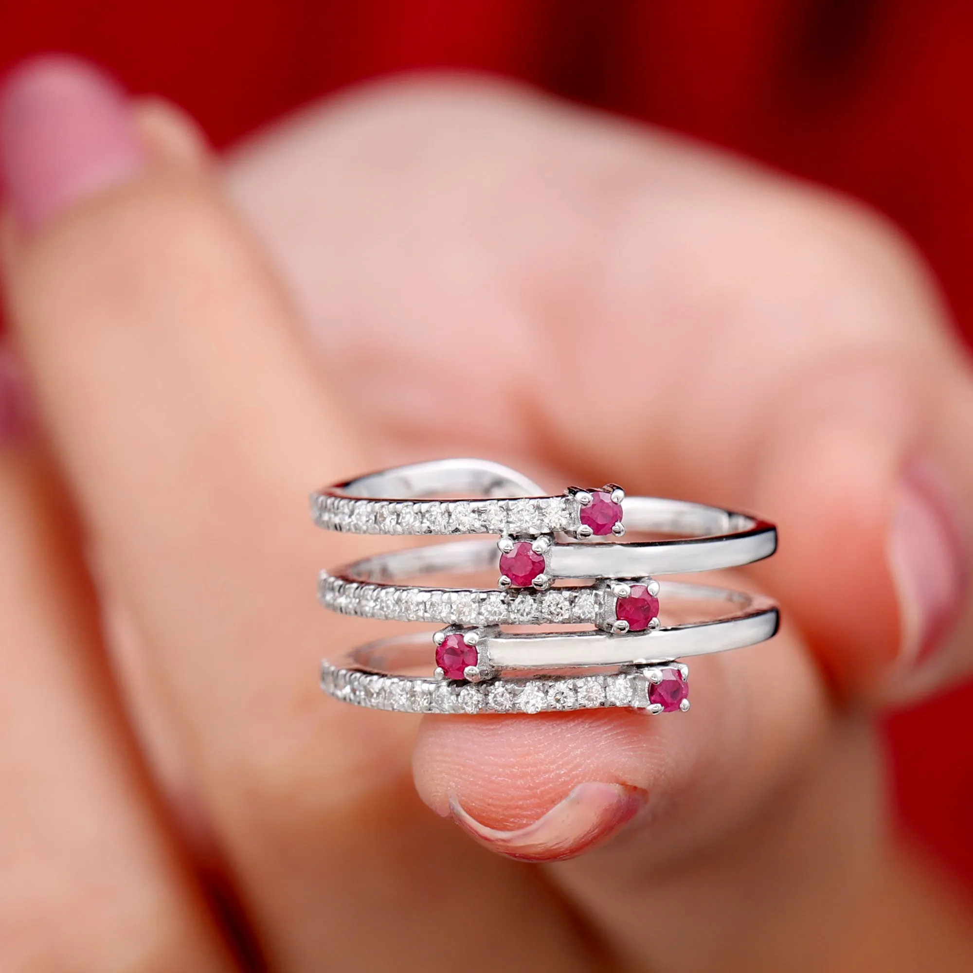 Round Ruby and Diamond Wrap Ring