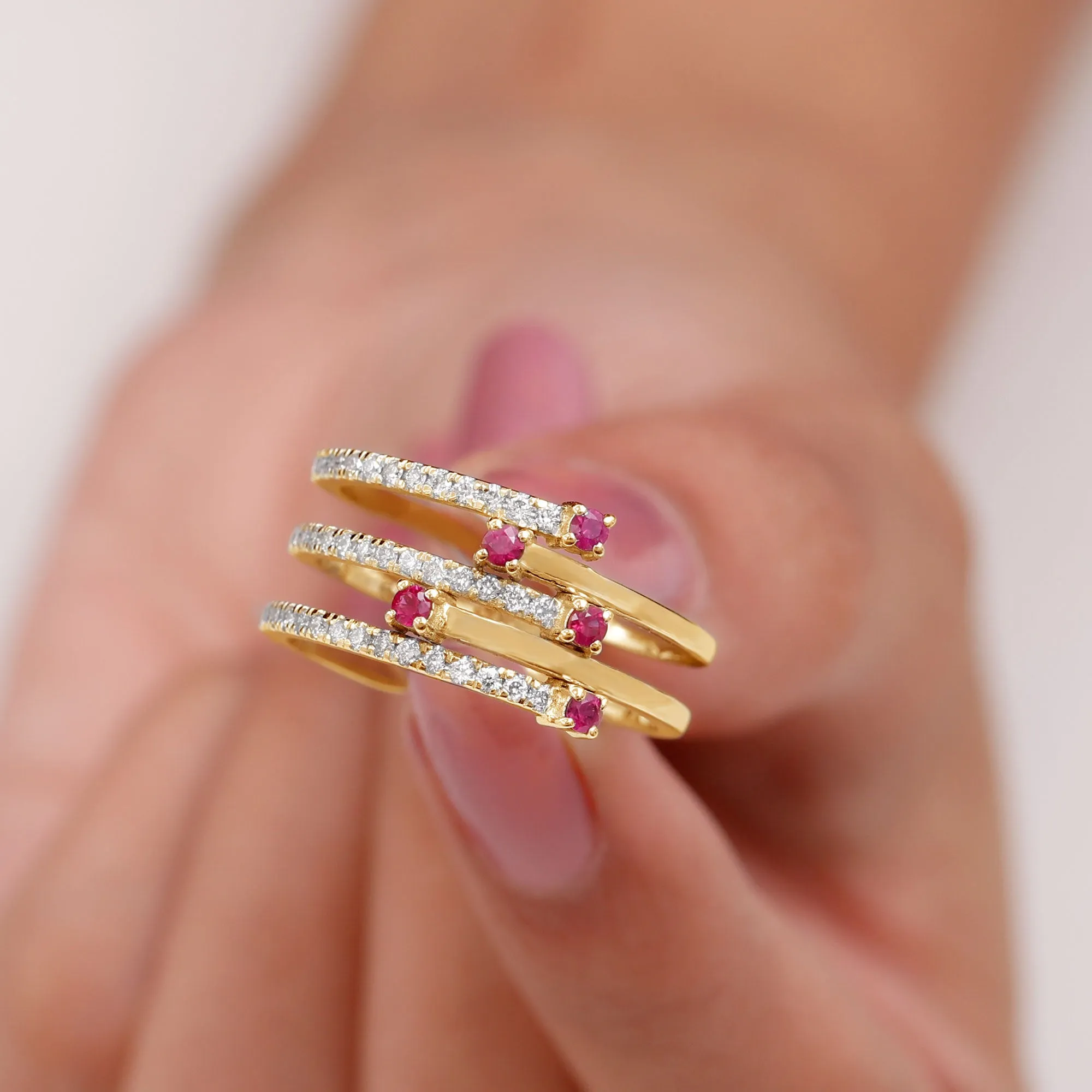 Round Ruby and Diamond Wrap Ring