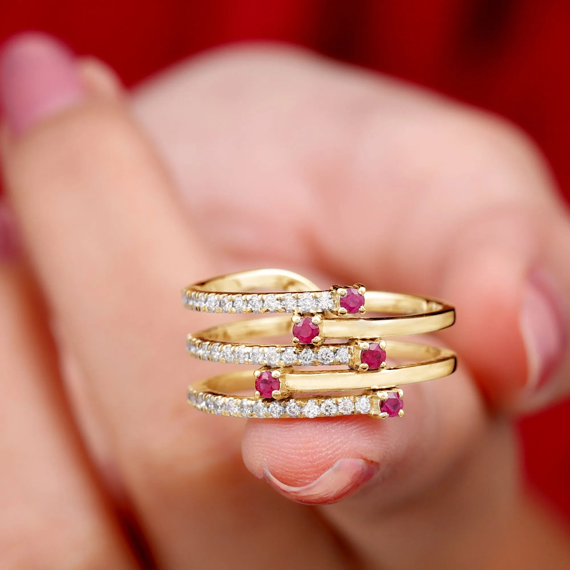 Round Ruby and Diamond Wrap Ring