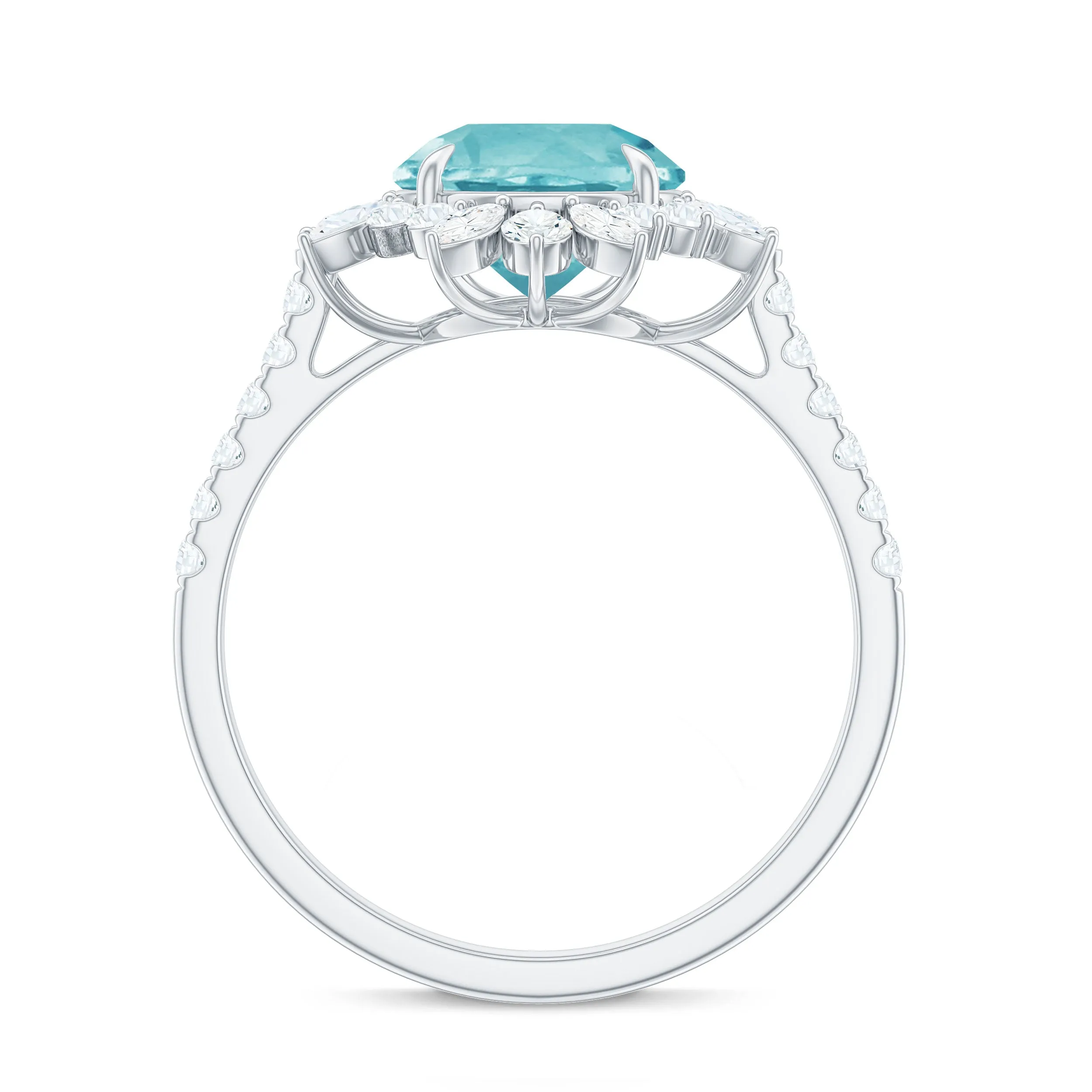 Round Sky Blue Topaz Statement Engagement Ring with Moissanite Floral Halo