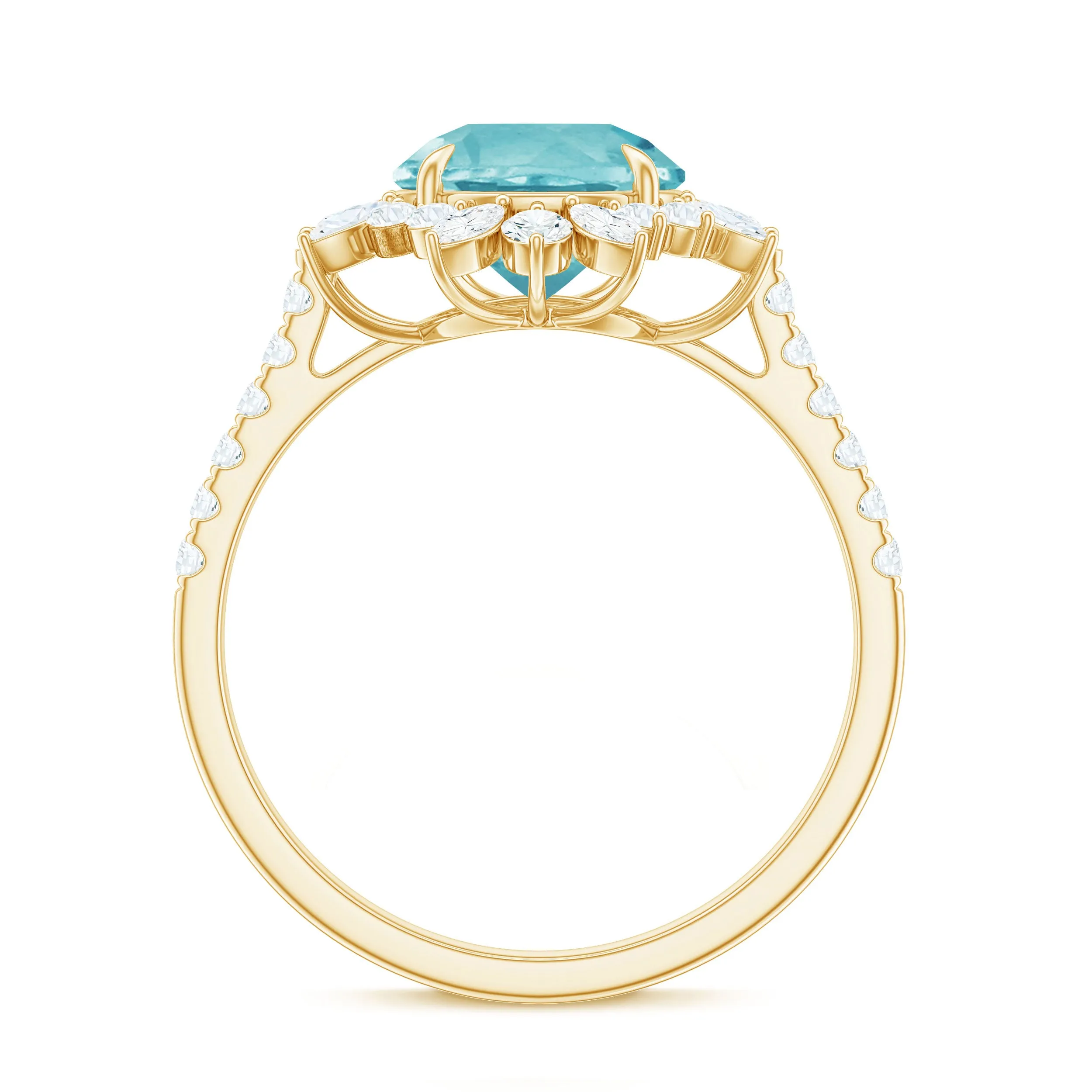 Round Sky Blue Topaz Statement Engagement Ring with Moissanite Floral Halo