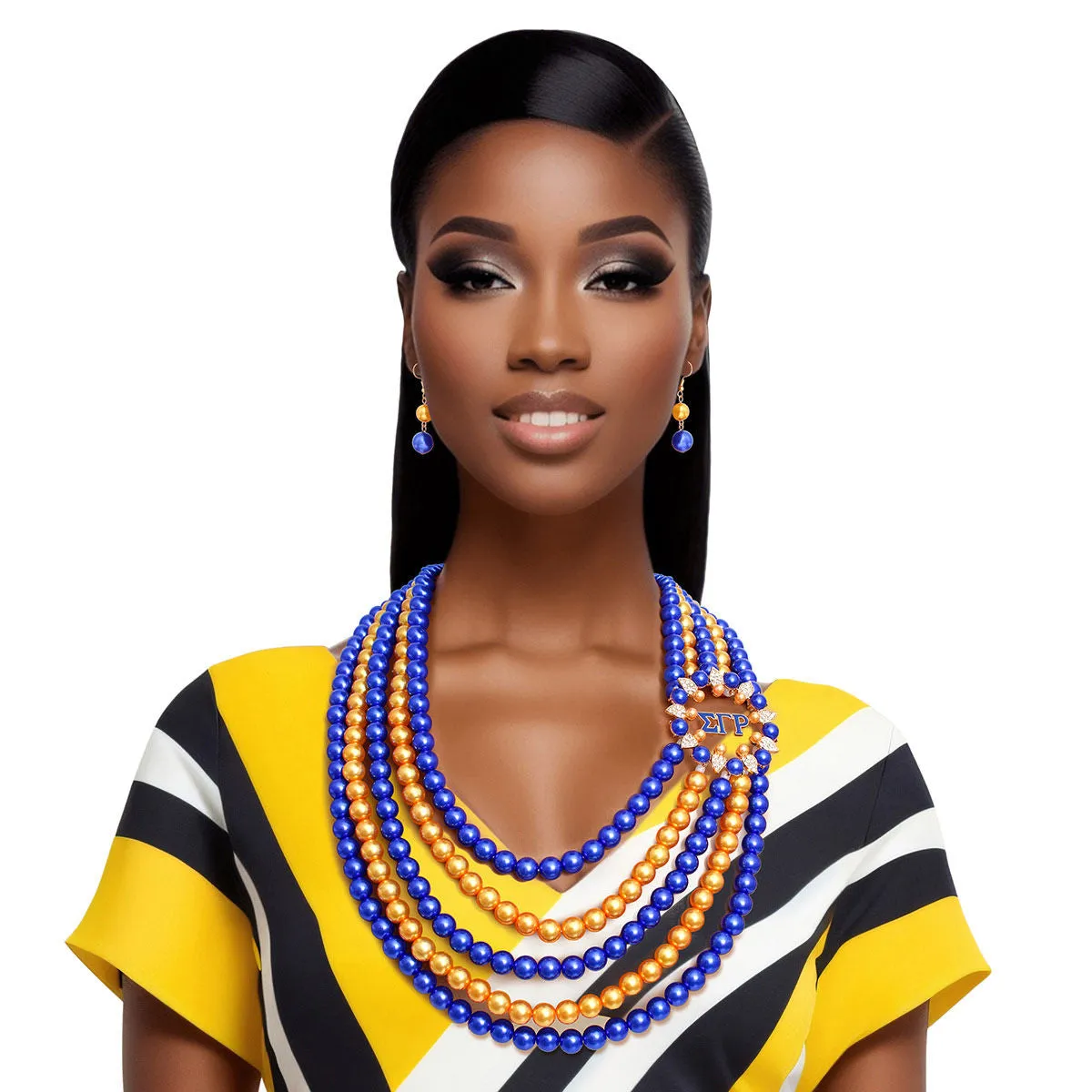 Sigma Gamma Rho Necklace Blue Gold Pearl Set for Women