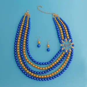 Sigma Gamma Rho Necklace Blue Gold Pearl Set for Women
