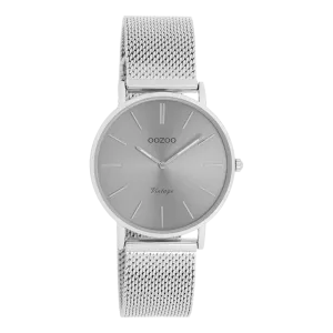 Silver coloured OOZOO watch with silver coloured metal mesh bracelet - C9939