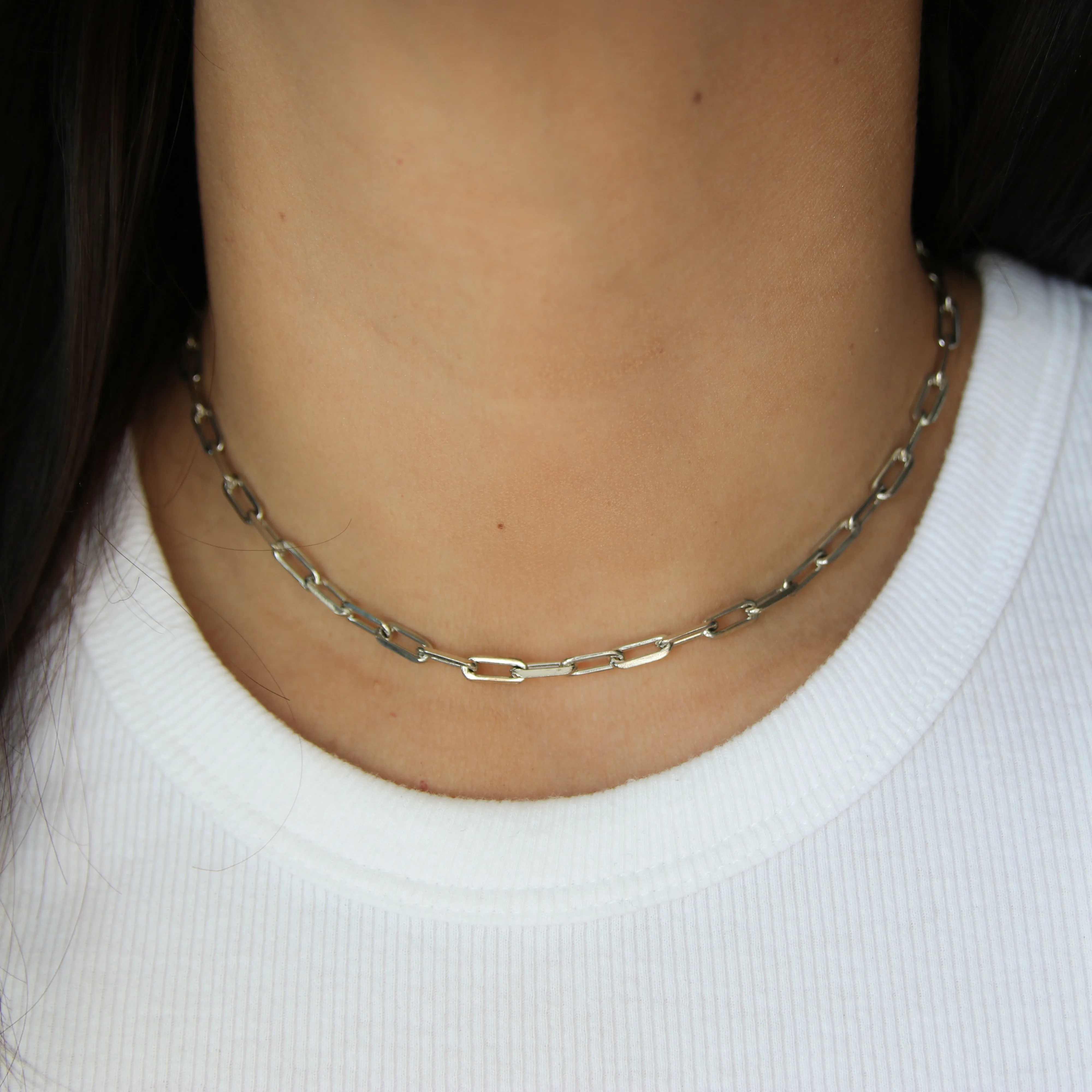 Silver Medium Paperclip Chain Choker