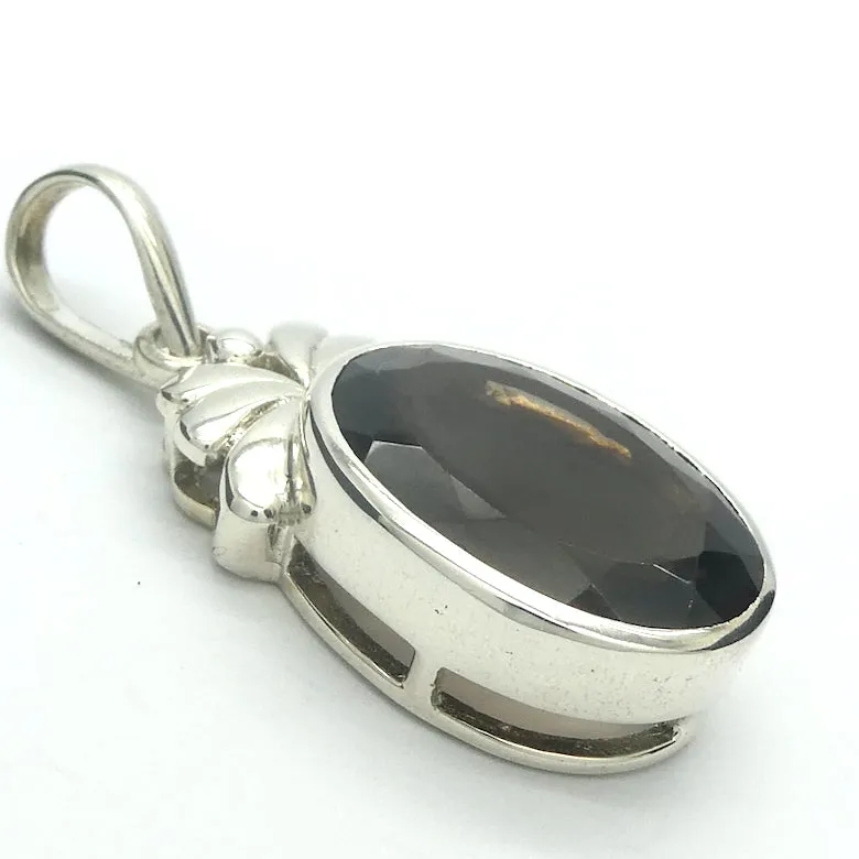Smoky Quartz Pendant, Faceted Oval, 925 Sterling Silver