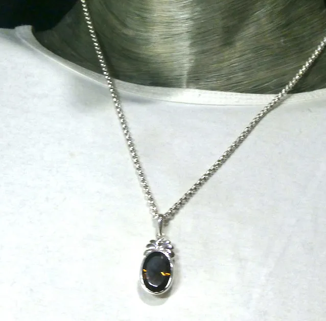 Smoky Quartz Pendant, Faceted Oval, 925 Sterling Silver