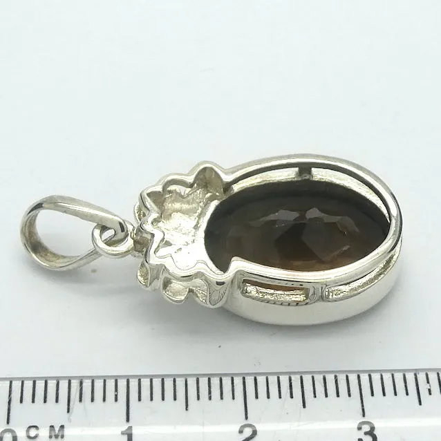 Smoky Quartz Pendant, Faceted Oval, 925 Sterling Silver