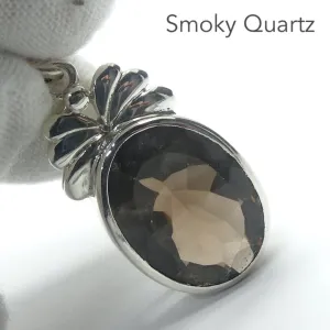 Smoky Quartz Pendant, Faceted Oval, 925 Sterling Silver