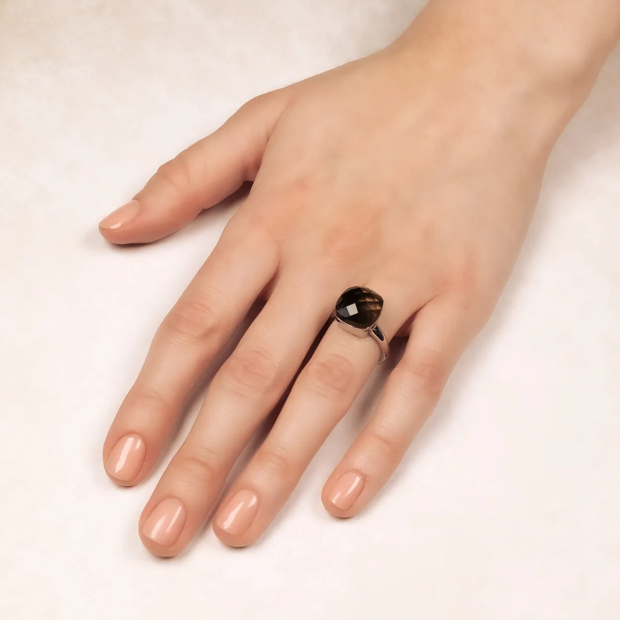 Smoky Quartz Square Cocktail Ring