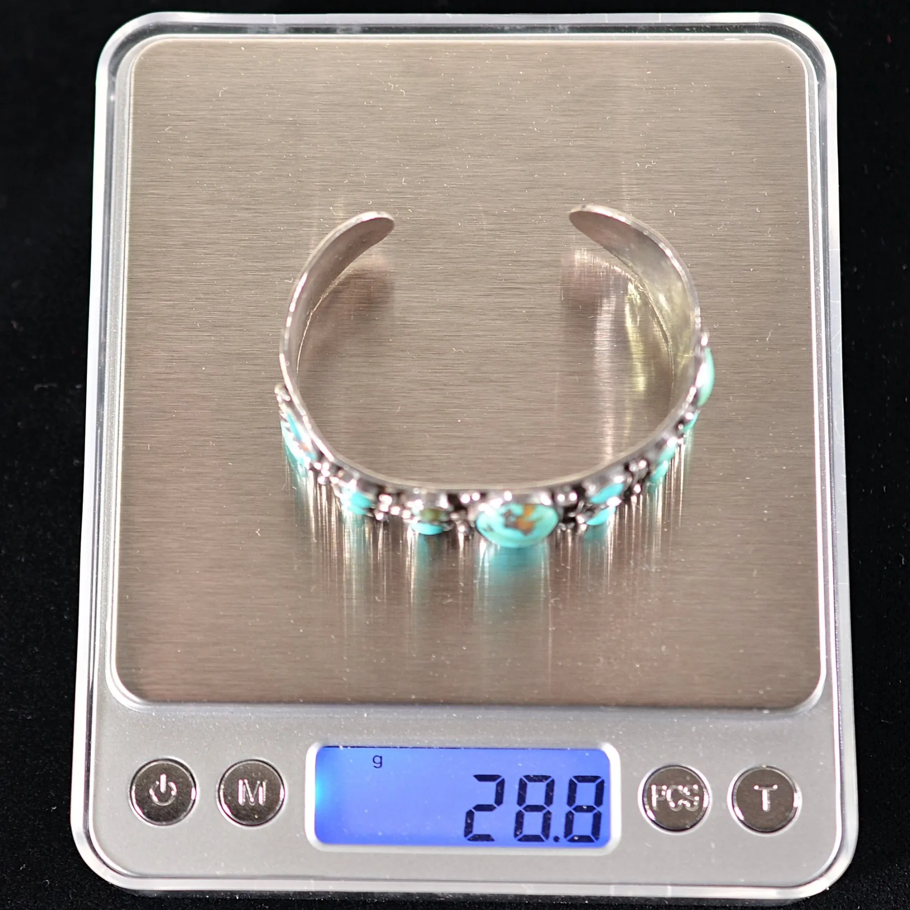 SOLD Vintage Fred Harvey Era Silver Turquoise Cluster Bracelet, 28.8 Grams
