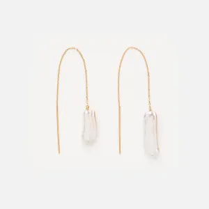 Solid Gold Baroque Pearl Threader Earrings