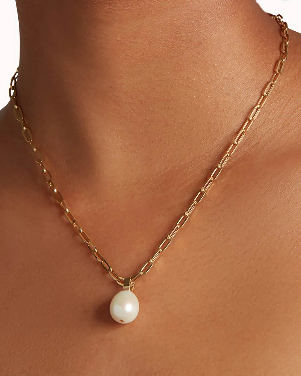 Solid Gold Pearl Chain Necklace