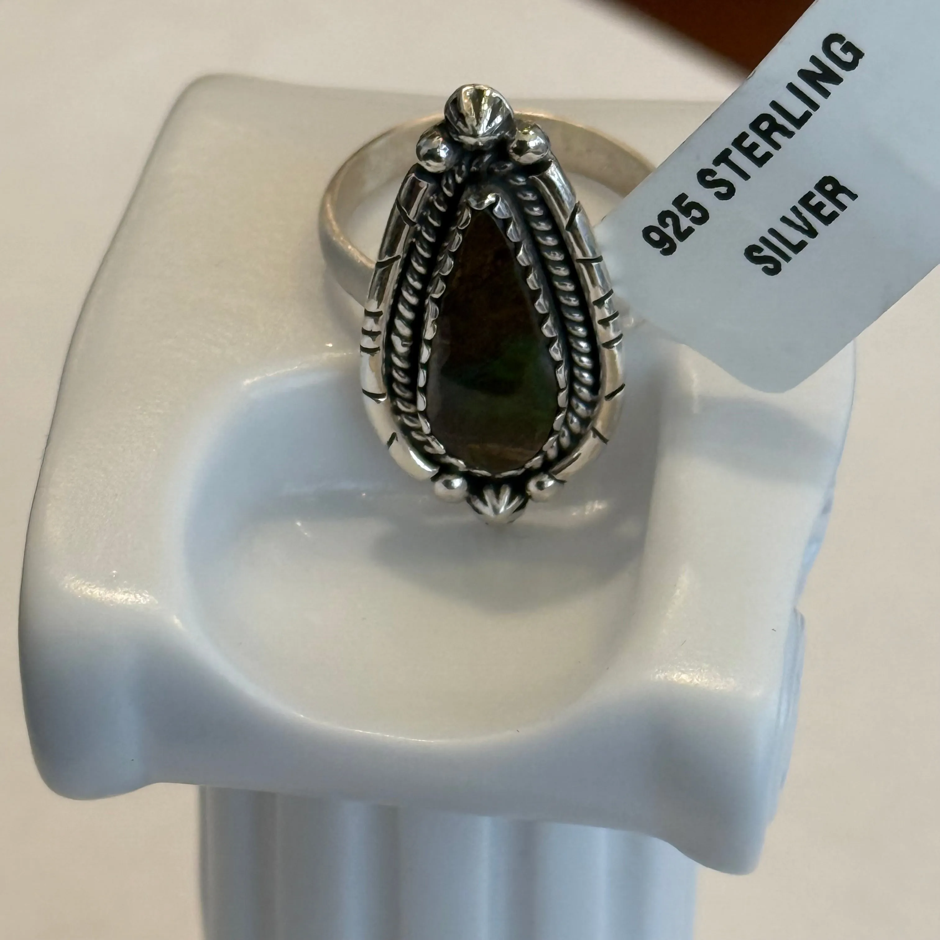 Southwest Rare Ammolite Sterling Silver Adjustable Ring Handmade New