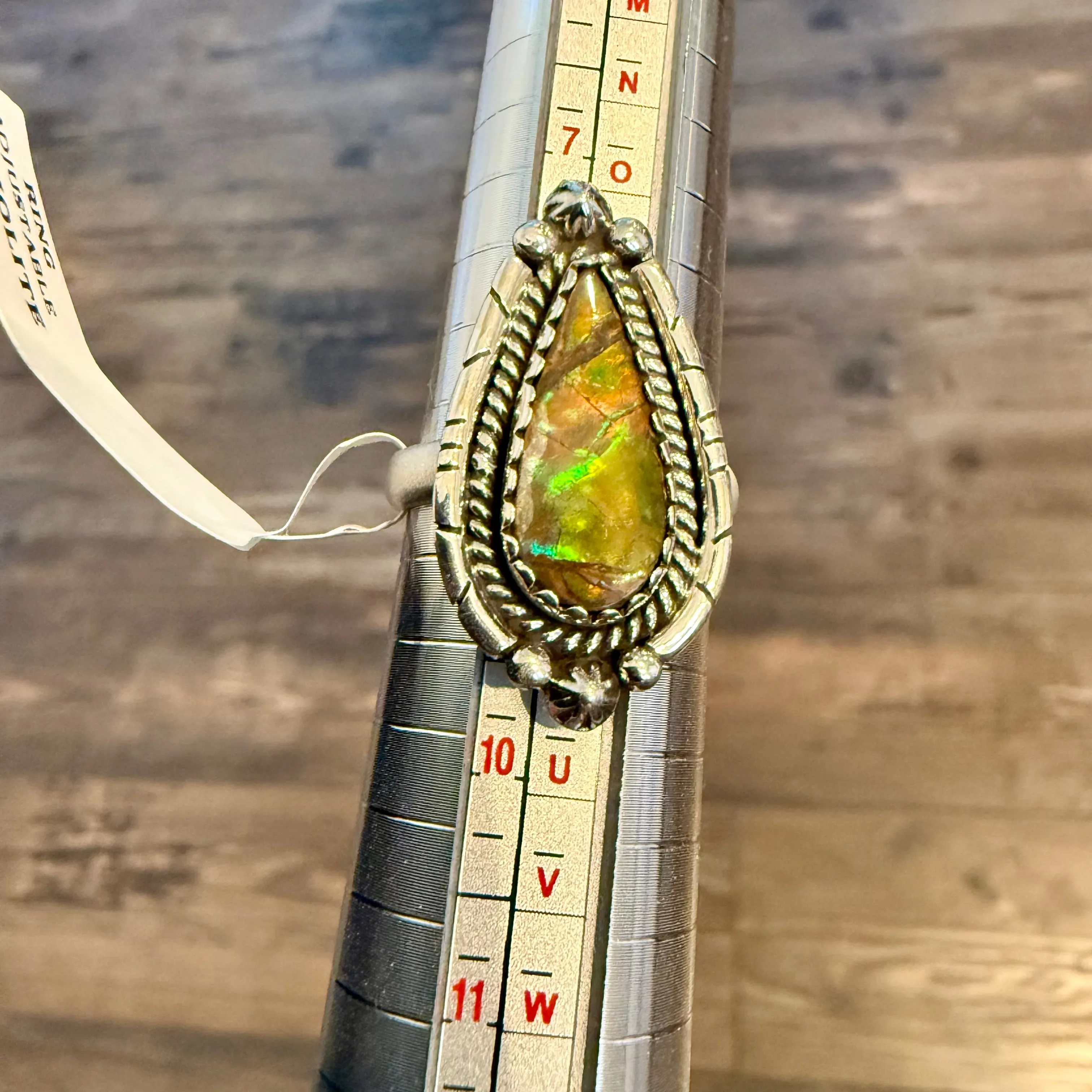 Southwest Rare Ammolite Sterling Silver Adjustable Ring Handmade New