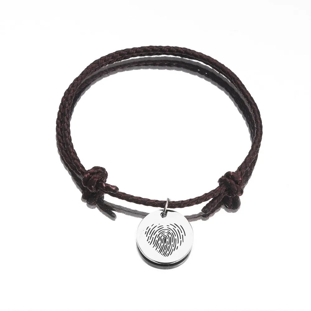 Stainless Steel Fingerprint Love Pendant Disc Woven Couple Bracelet