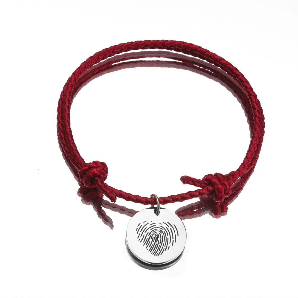 Stainless Steel Fingerprint Love Pendant Disc Woven Couple Bracelet