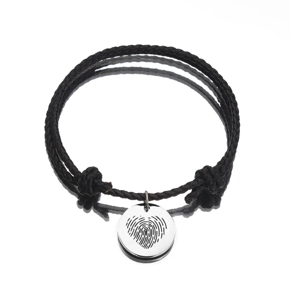 Stainless Steel Fingerprint Love Pendant Disc Woven Couple Bracelet