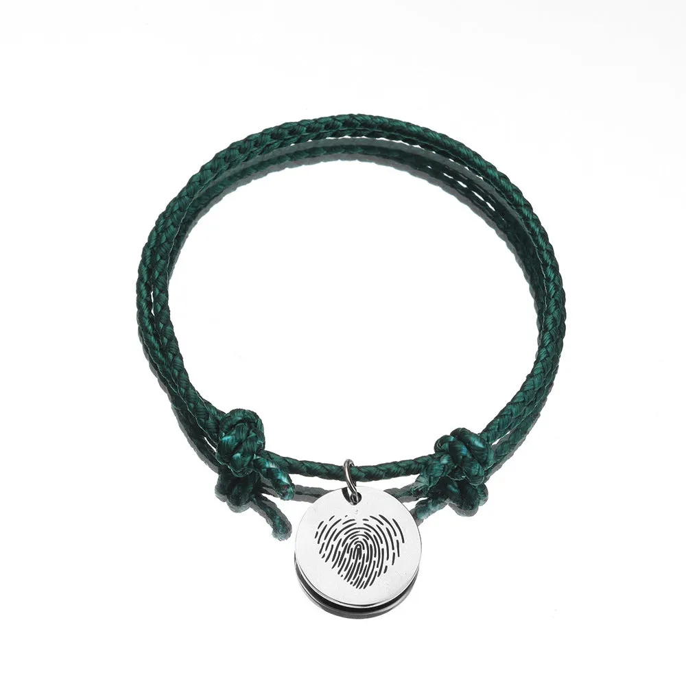 Stainless Steel Fingerprint Love Pendant Disc Woven Couple Bracelet