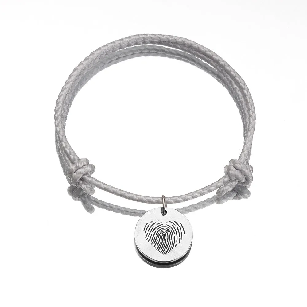 Stainless Steel Fingerprint Love Pendant Disc Woven Couple Bracelet