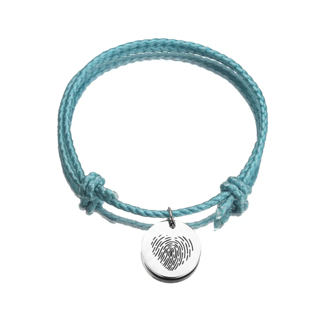 Stainless Steel Fingerprint Love Pendant Disc Woven Couple Bracelet