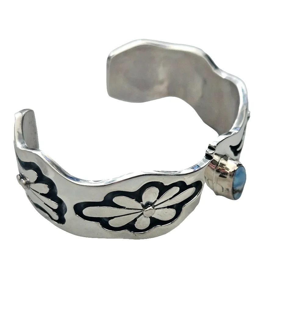 Stamped Sterling Silver Golden Hills Turquoise Stone Cuff Bracelet
