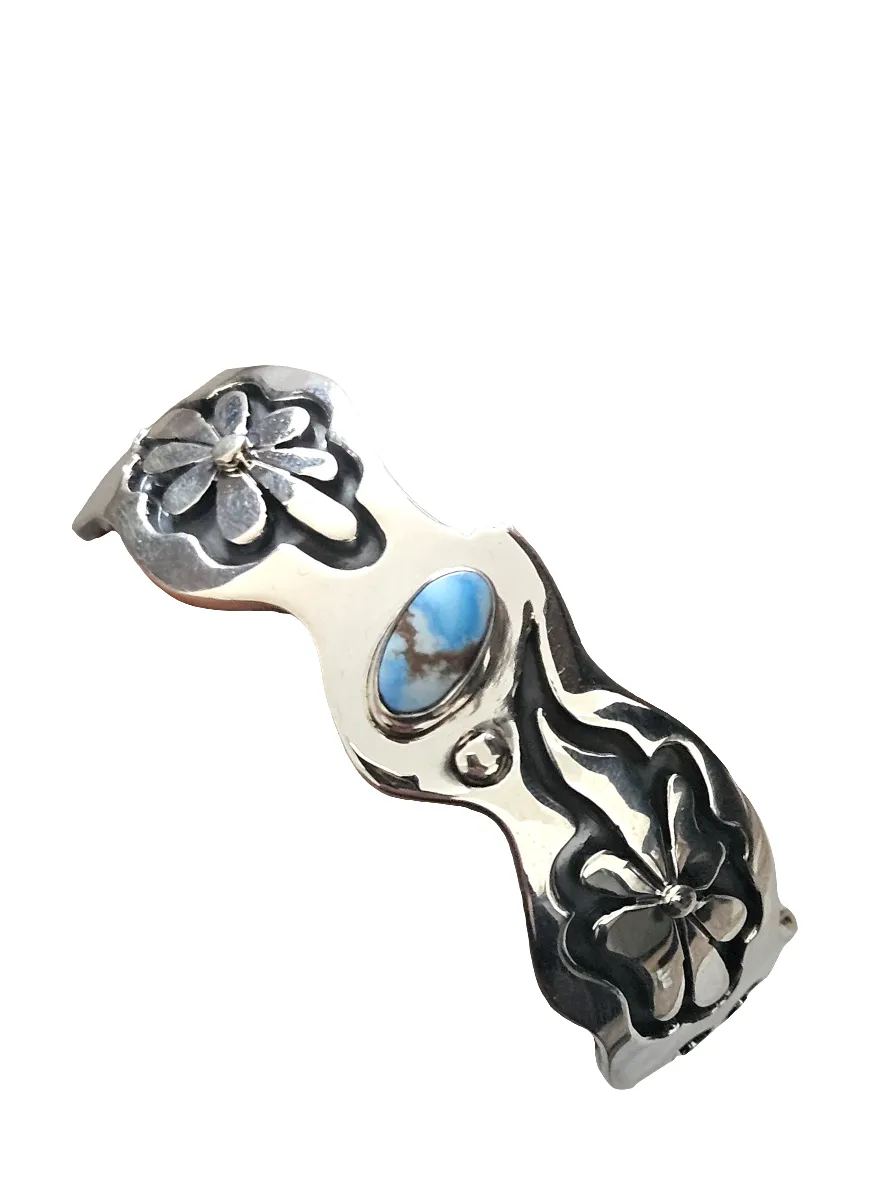 Stamped Sterling Silver Golden Hills Turquoise Stone Cuff Bracelet