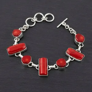 Sterling Silver and Red Coral Bracelet