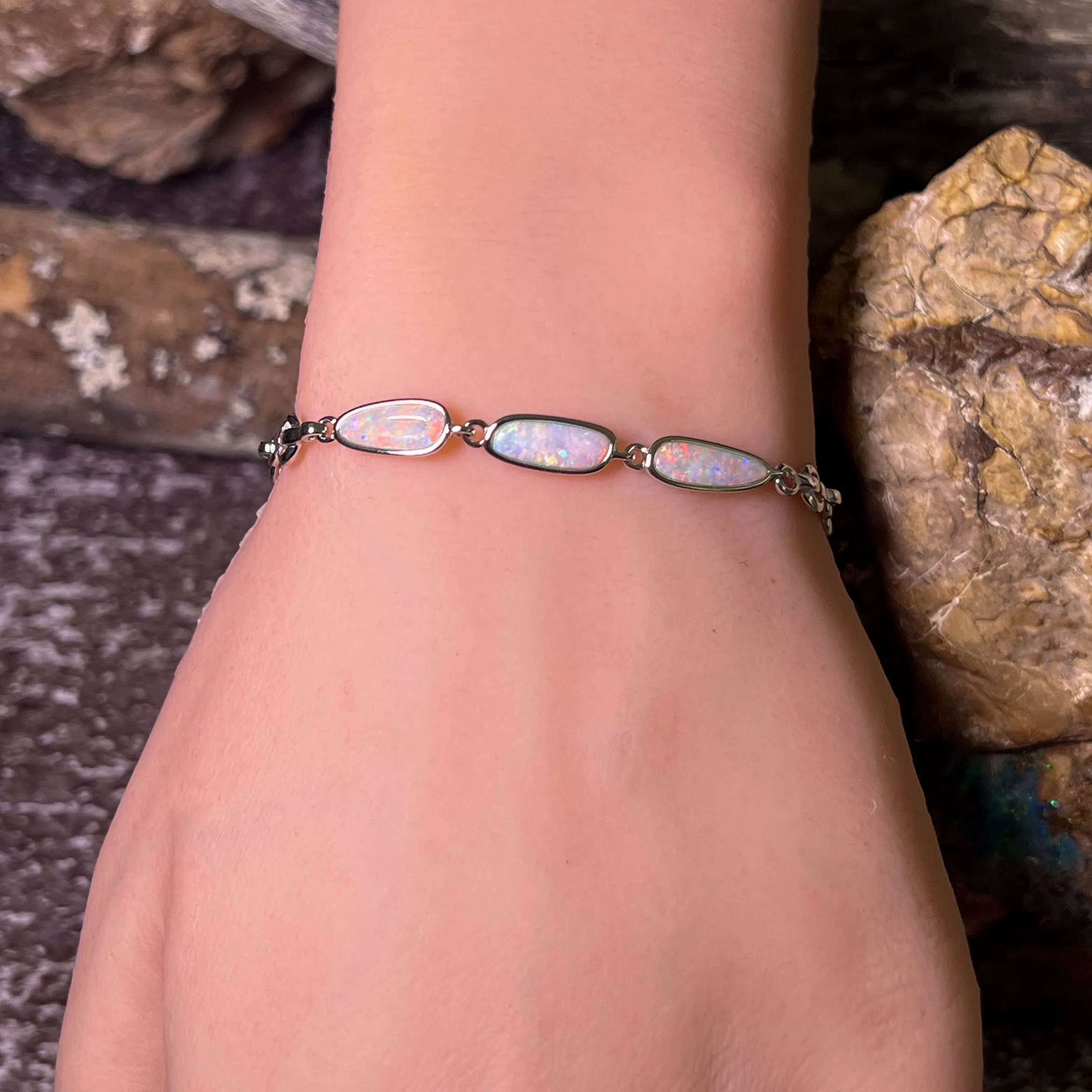 Sterling Silver freeform Light Opal bracelet