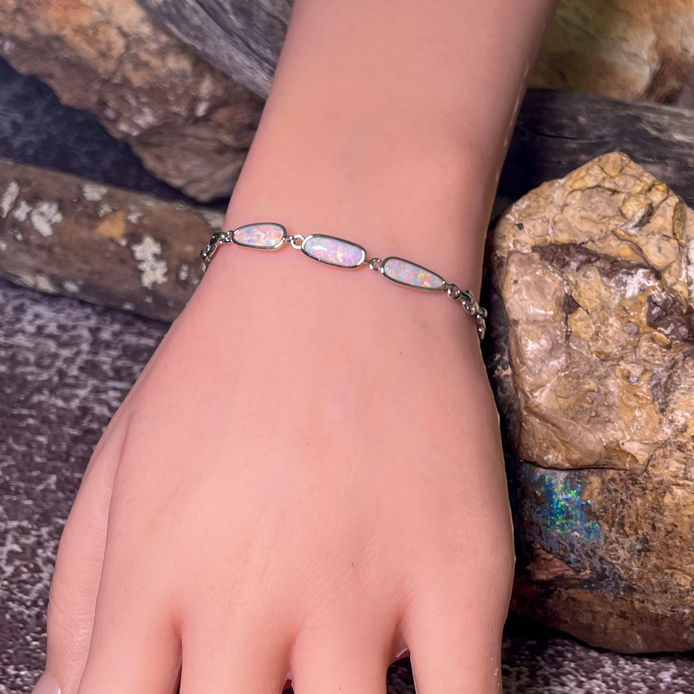 Sterling Silver freeform Light Opal bracelet
