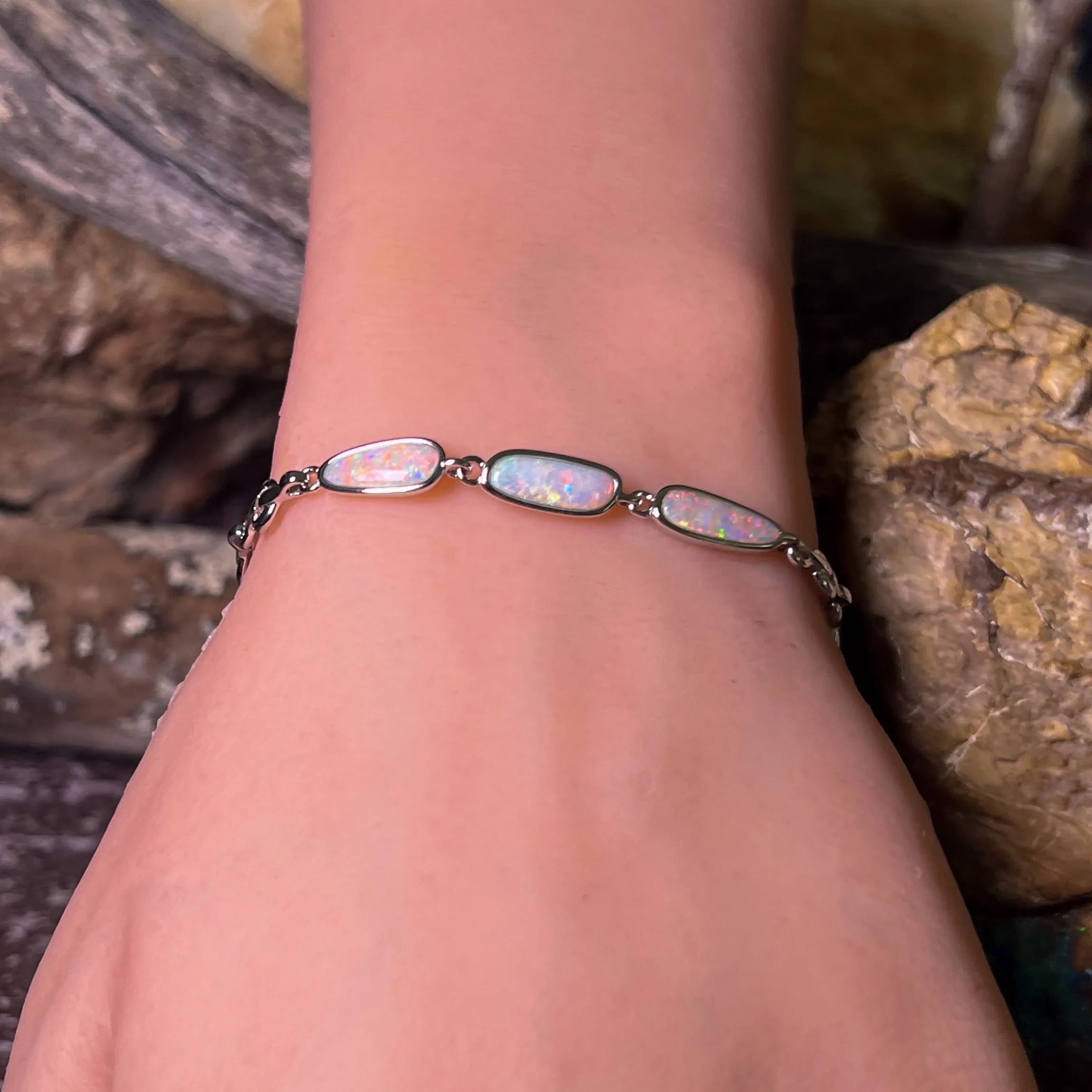 Sterling Silver freeform Light Opal bracelet