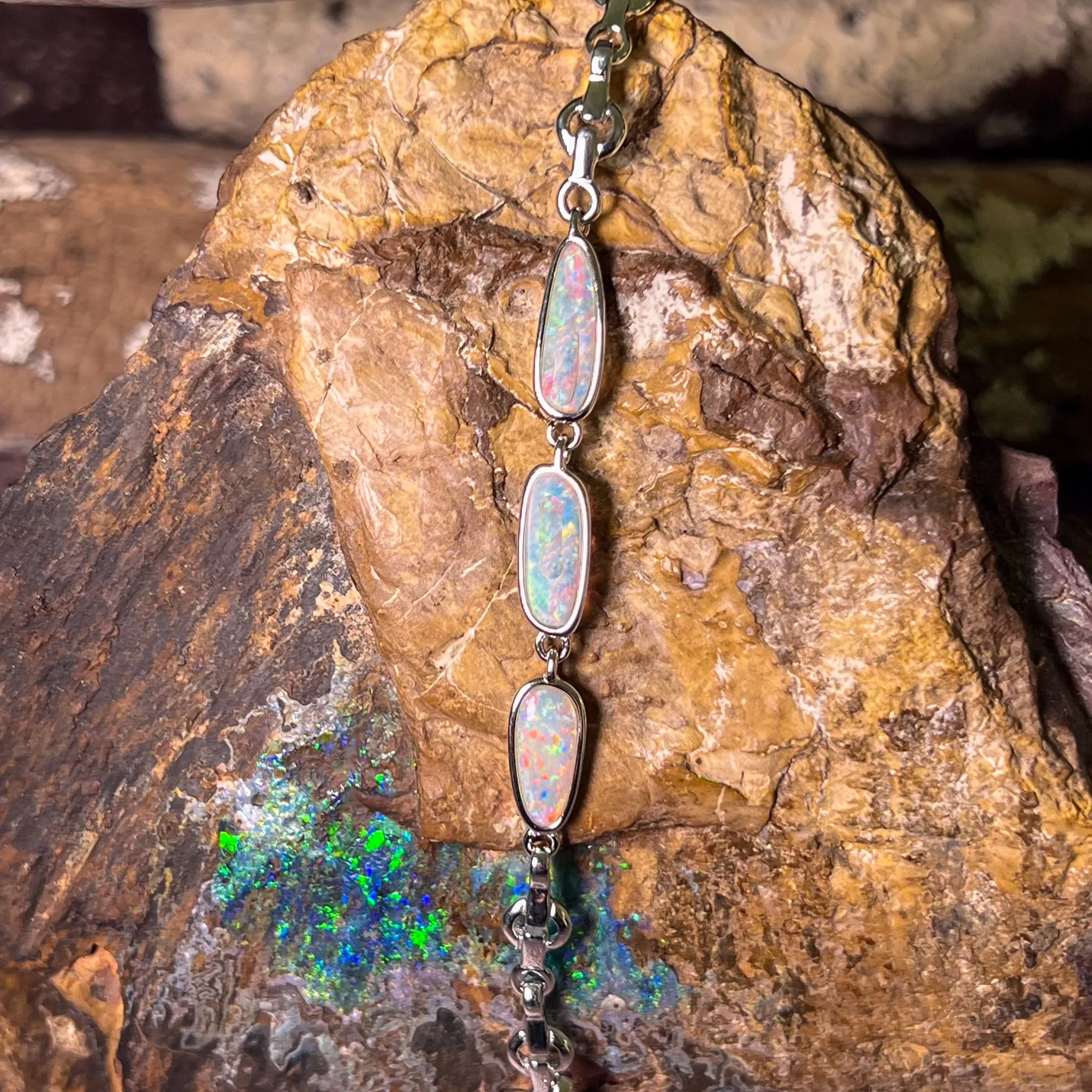 Sterling Silver freeform Light Opal bracelet
