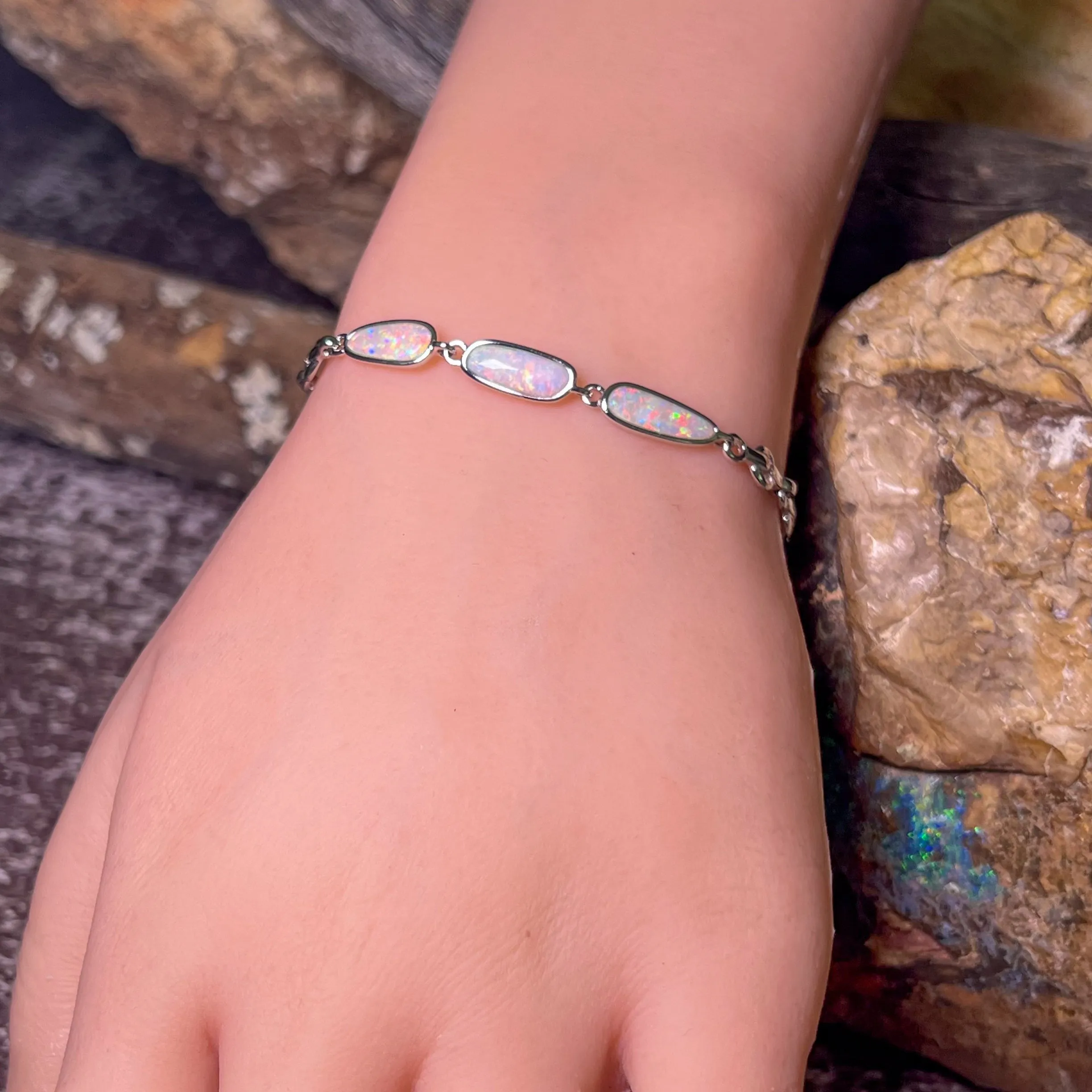 Sterling Silver freeform Light Opal bracelet