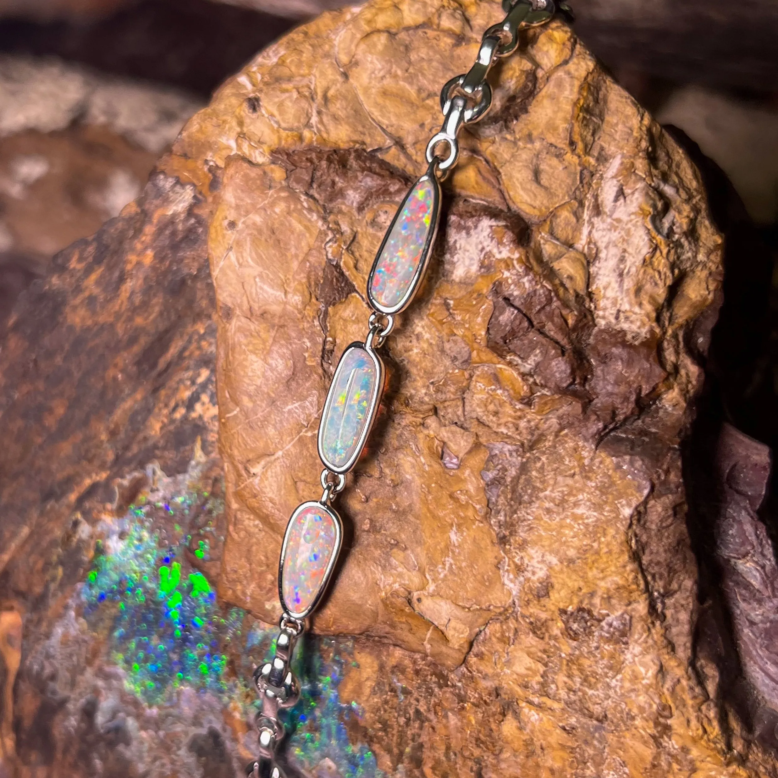 Sterling Silver freeform Light Opal bracelet