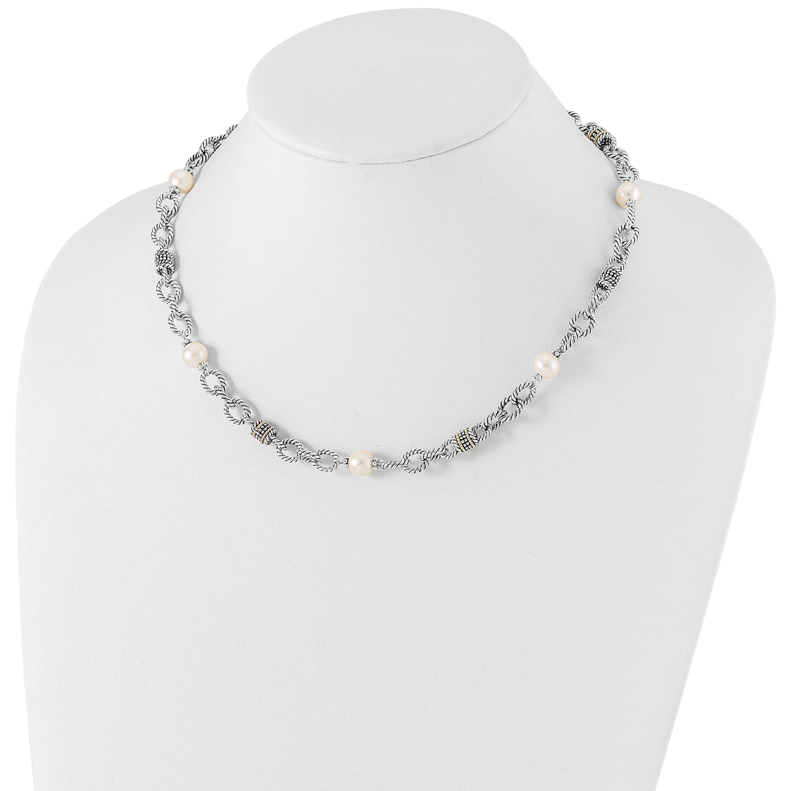 Sterling Silver Gold Pearl 18.5 Necklace