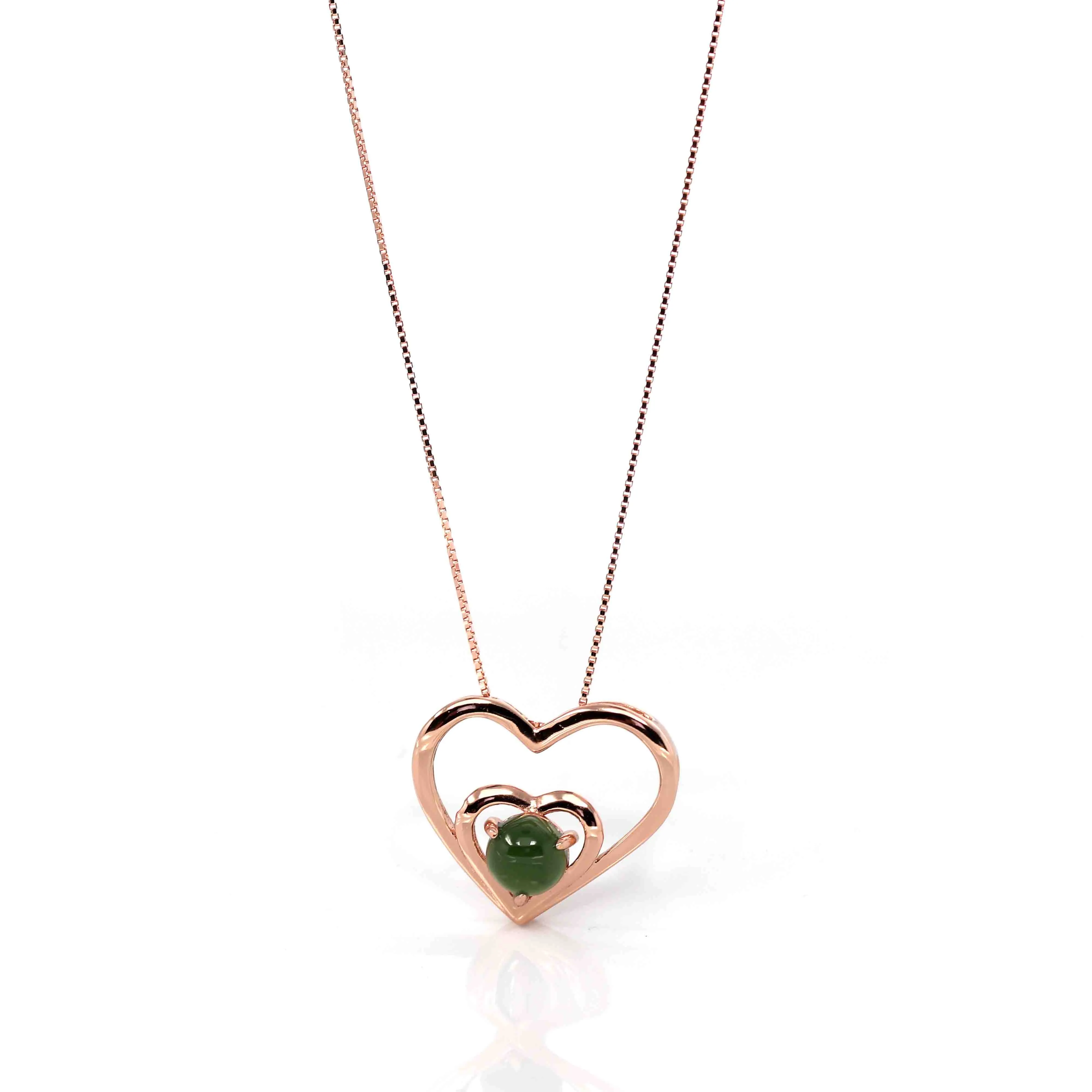 Sterling Silver Nephrite Green Jade Classic Love Heart Pendant Necklace