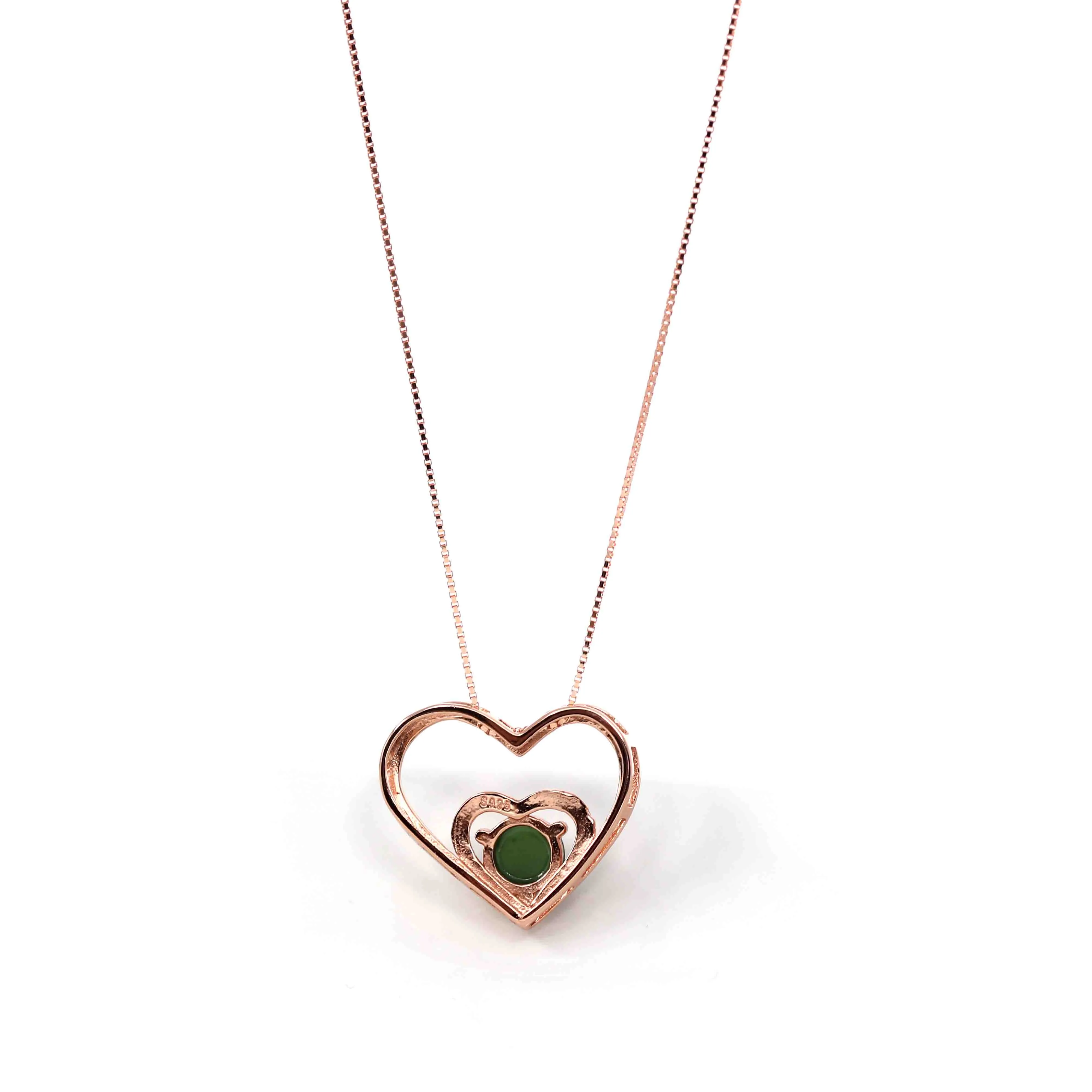 Sterling Silver Nephrite Green Jade Classic Love Heart Pendant Necklace