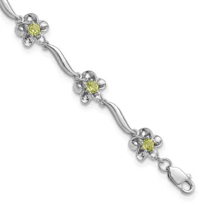 Sterling Silver Rhodium-plated Floral Peridot Bracelet QX982PE